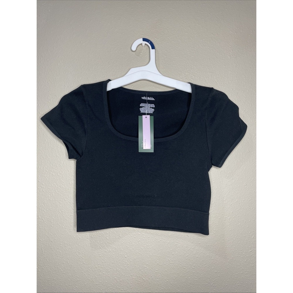 Wild Fable Women's Black Seamless Ribbed Short Sleeve Cropped Top Size Large NWT